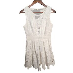 Tea & Cup Lace Mini Dress Floral Sleeveless Party Cocktail Summer White Size M